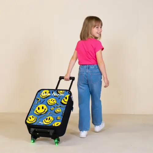 Smiley - Blauw - Geel Kinderkoffer - Zwart klein -sfeer1
