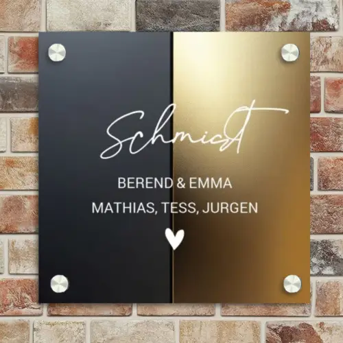 Half goud zwart - Sierlijk Naambord Vierkant klein -sfeer2
