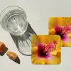 Geel - Hibiscus - Tropisch onderzetter kurk middel -sfeer4