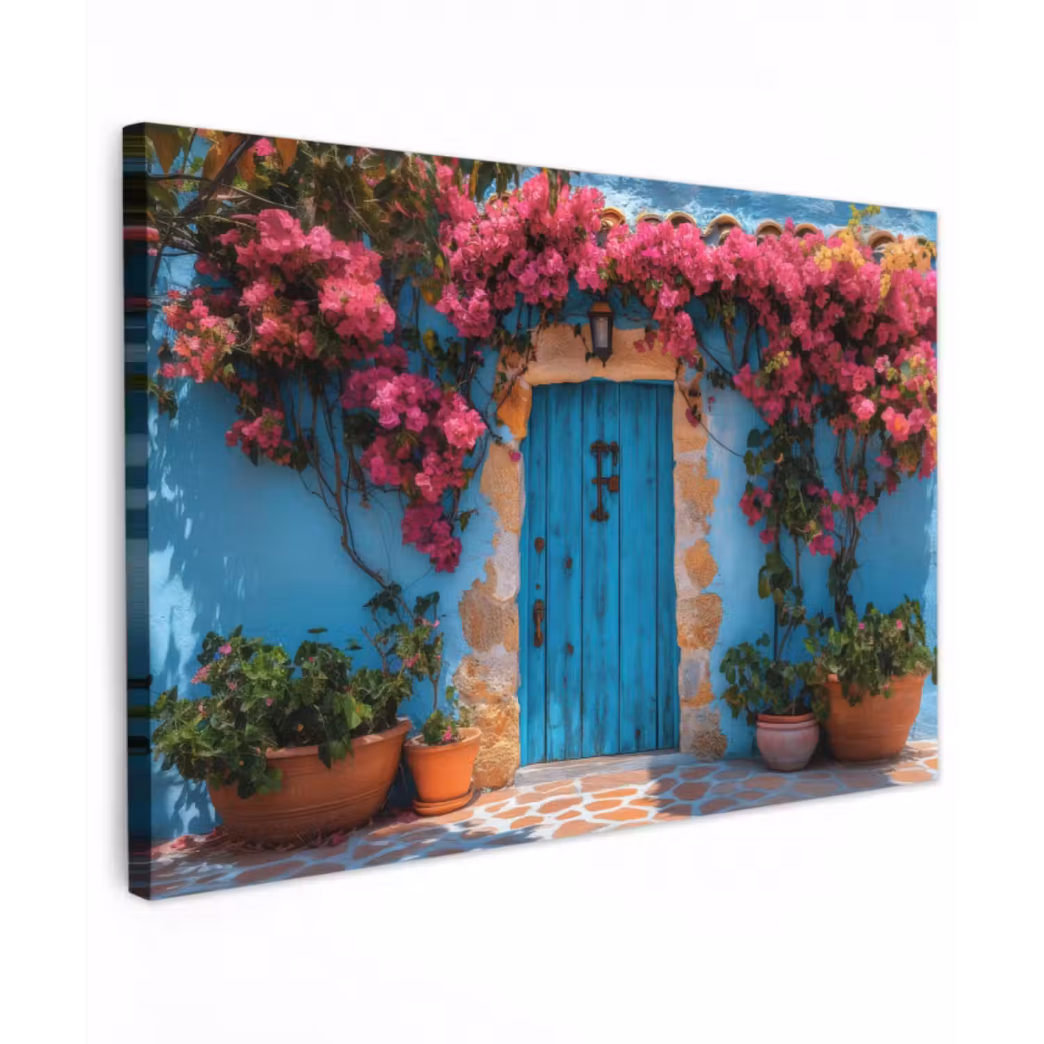 Outdoor Canvas Print - Door - Wood - Flowers - Blue