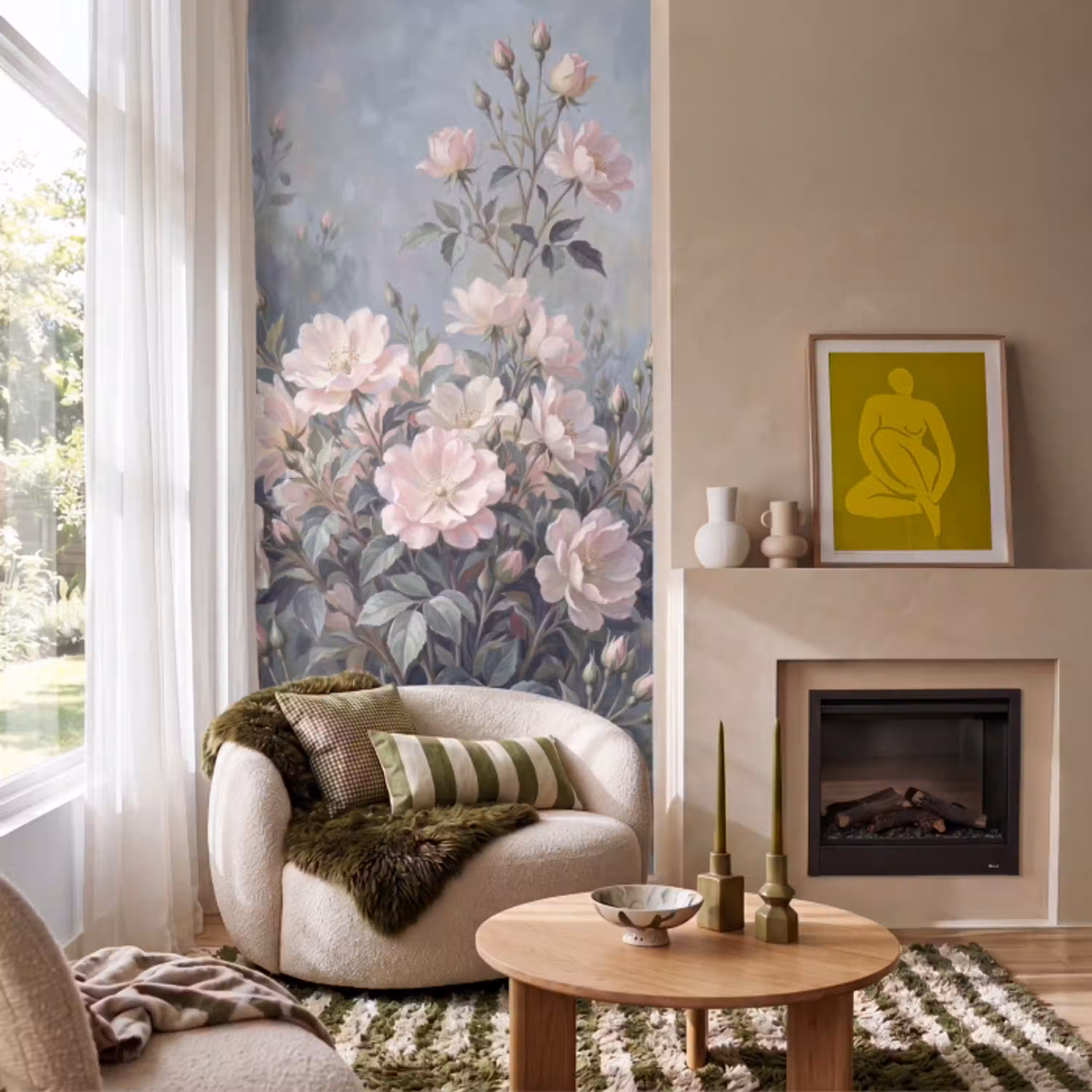 Rozen - Illustratie - Roze Behang Vlies klein -sfeer2