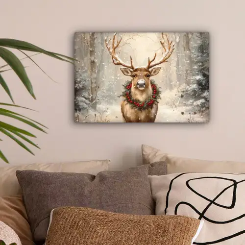 Kerst - Rendier - Winter - Krans canvas 2cm klein -sfeer1