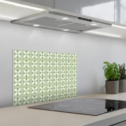Patroon - Bloemenvorm - Groen keuken achterwand spatscherm klein 900 -3d_schuin