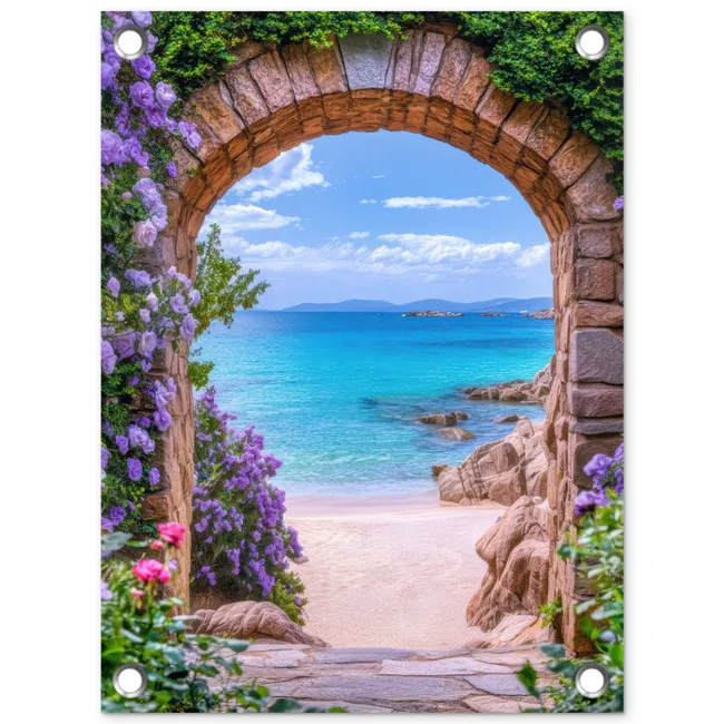Tuinposter 'stenen doorkijk panorama' - Teun's Tuinposters