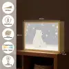Ijsbeer - Sneeuw - Sterren - Blauw Light Box met batterij (Wandlamp kind) middel -USP_websiteoverzichtNL