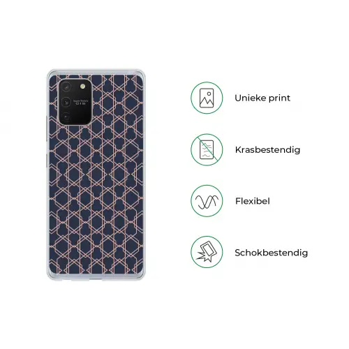 Modern - Patroon - Donkerblauw - Roze Telefoonhoesje Samsung Galaxy S10 Lite klein 364 -specsS10Lite
