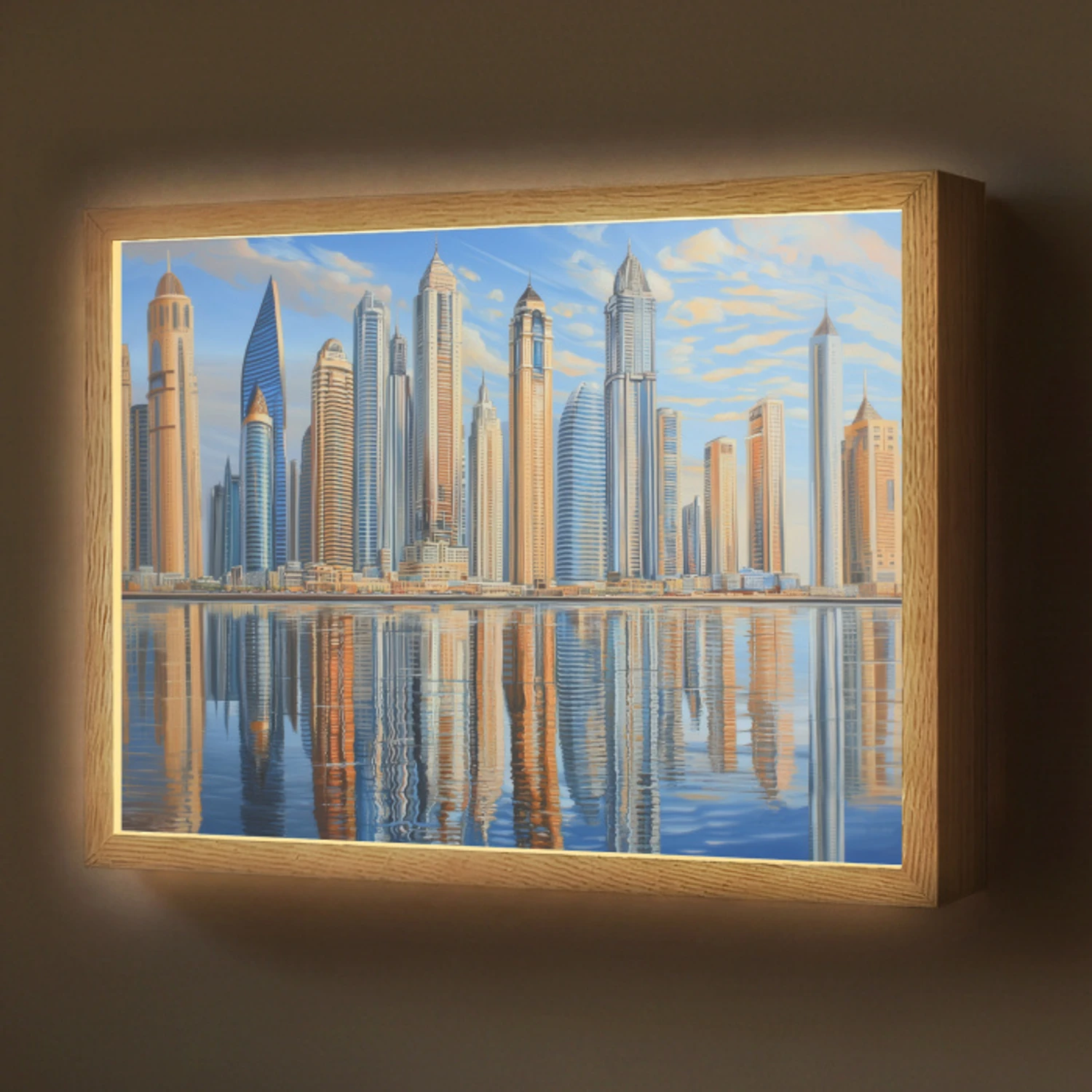 Skyline - Wolkenkrabbers - Water - Blauw Light Box met batterij (Wandlamp) middel -z3d_website