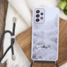 Rivier - Sneeuw - Bos - Winter - Schilderachtig Hoesje Samsung Galaxy A52 5G met koord klein -sfeer4