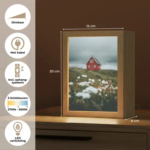 Heuvel - Huisje - Bloemen - Wit Light Box met kabel (Tafellamp) klein -USP_NL