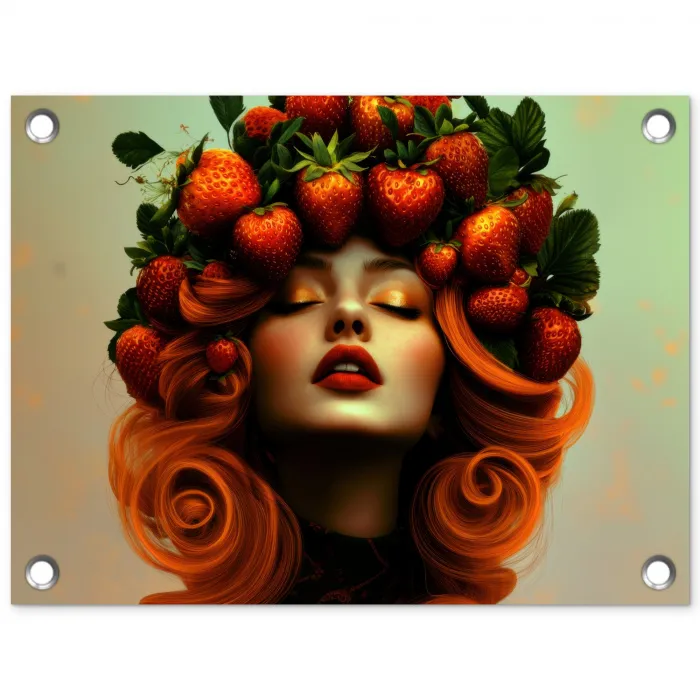 Vrouw - Aardbeien - Kroon tuinposter los doek klein -3d