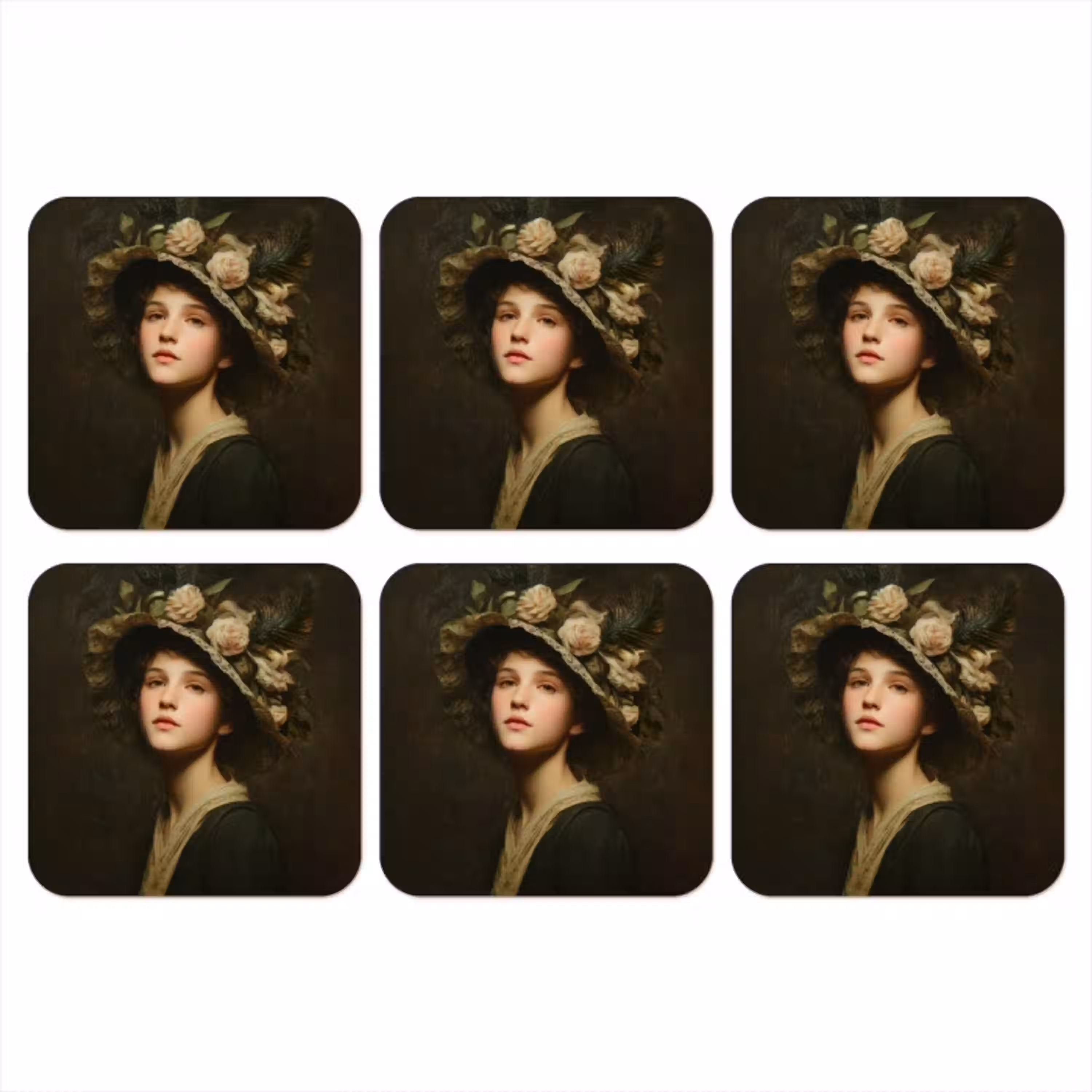 Bloemenhoed - Portret - Vrouw onderzetter kurk middel -3d