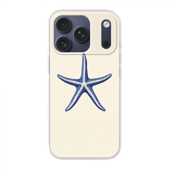 Blauwe zeester - Minimalistisch - Beige Telefoonhoesje iPhone 17 Pro klein -3d