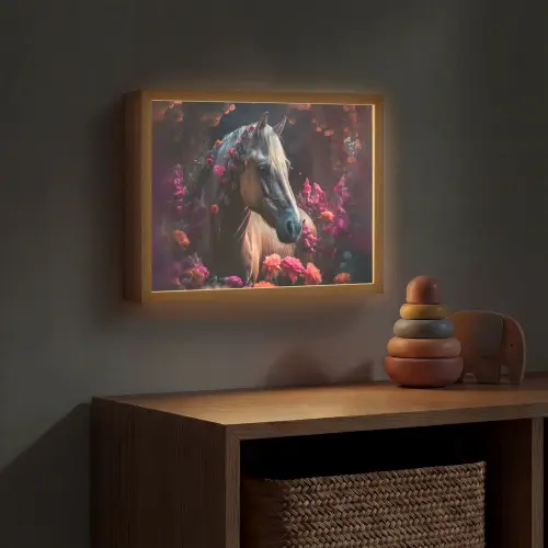 Paard - Bloemen - Paars - Oranje - Dieren Light Box met batterij (Wandlamp kind) middel -sfeer5_kind