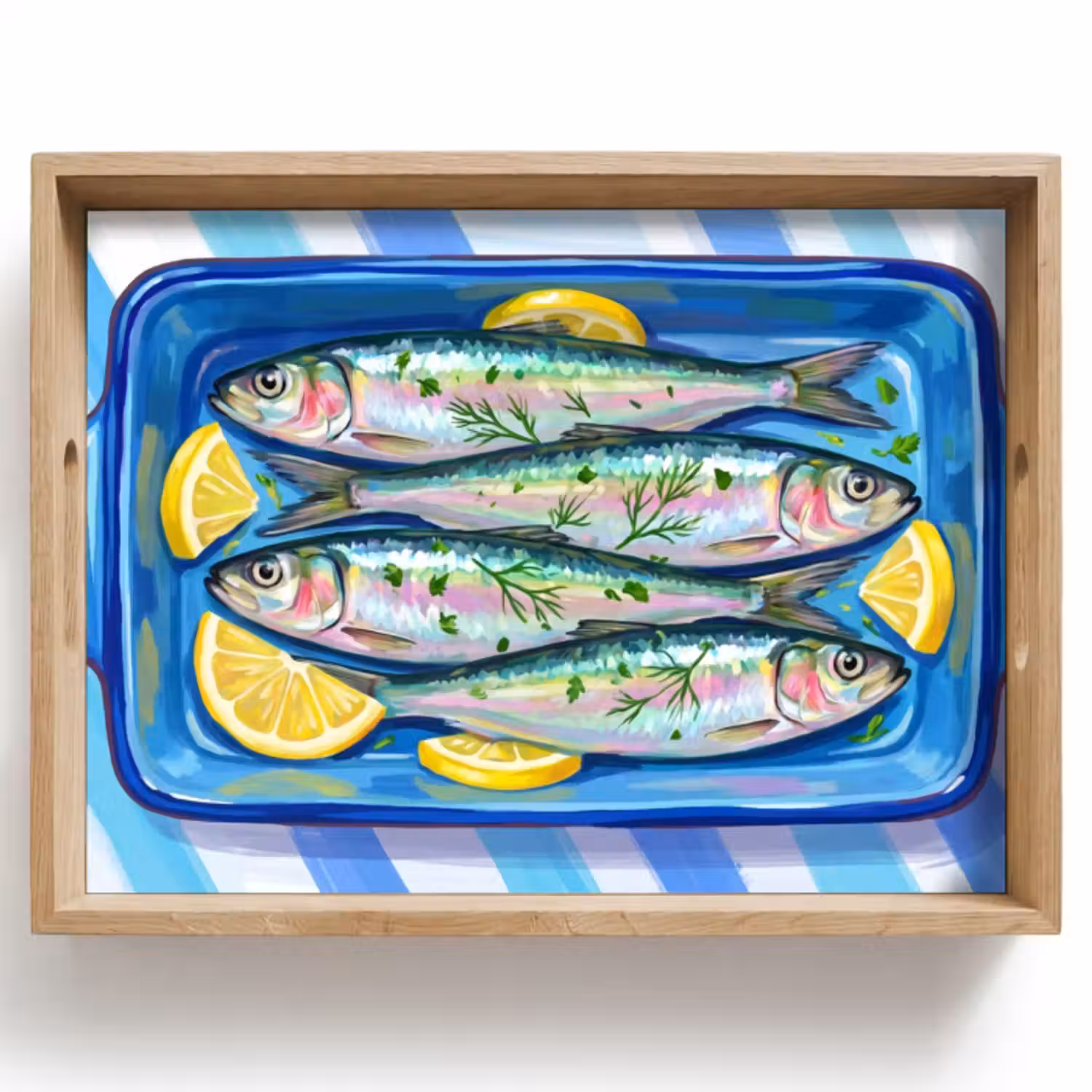 Dienblad - Vis - Citroen - Kruiden - Eten - Blauw