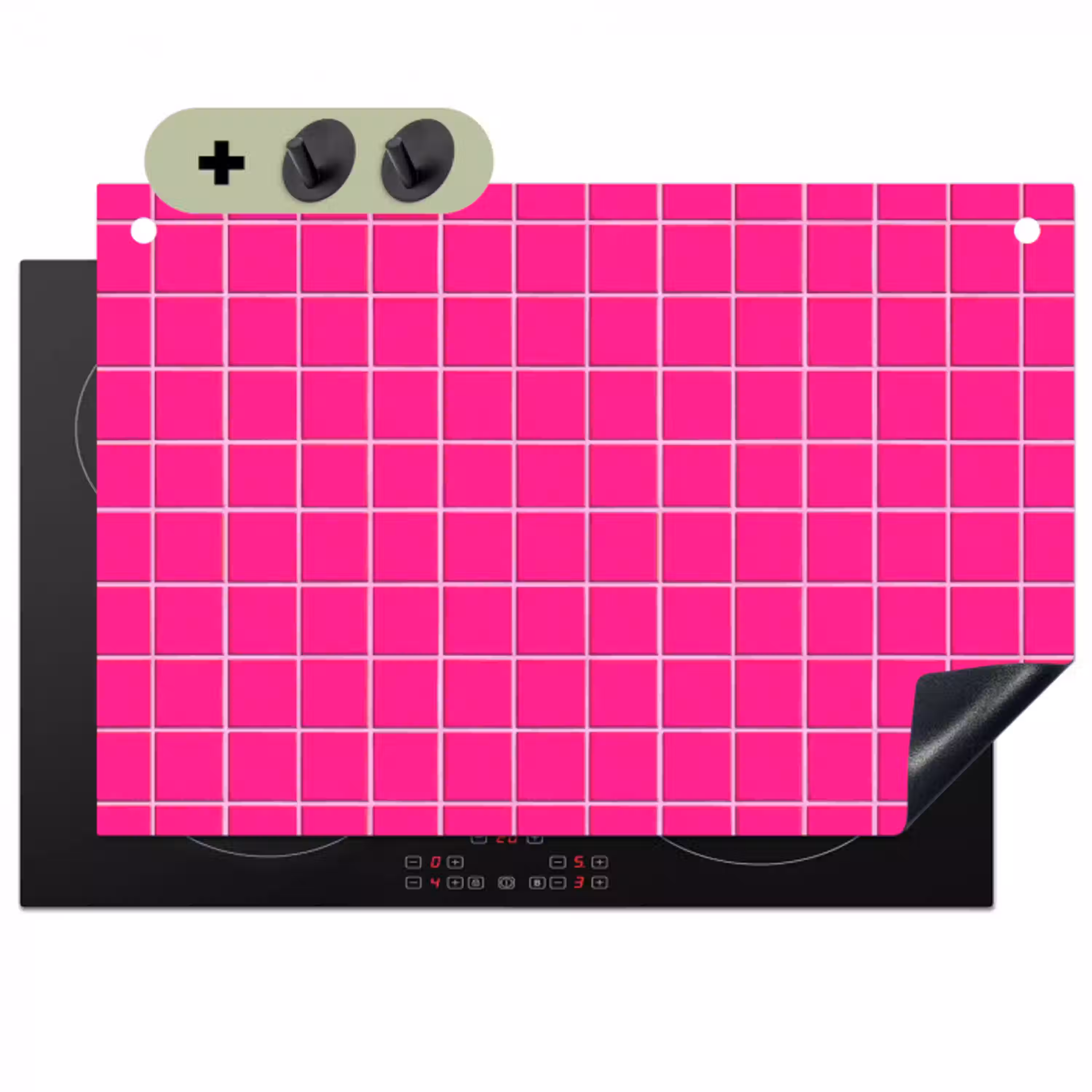 Tegels - Vierkant - Fuchsia Inductie beschemer met haakjes klein 777 -3d