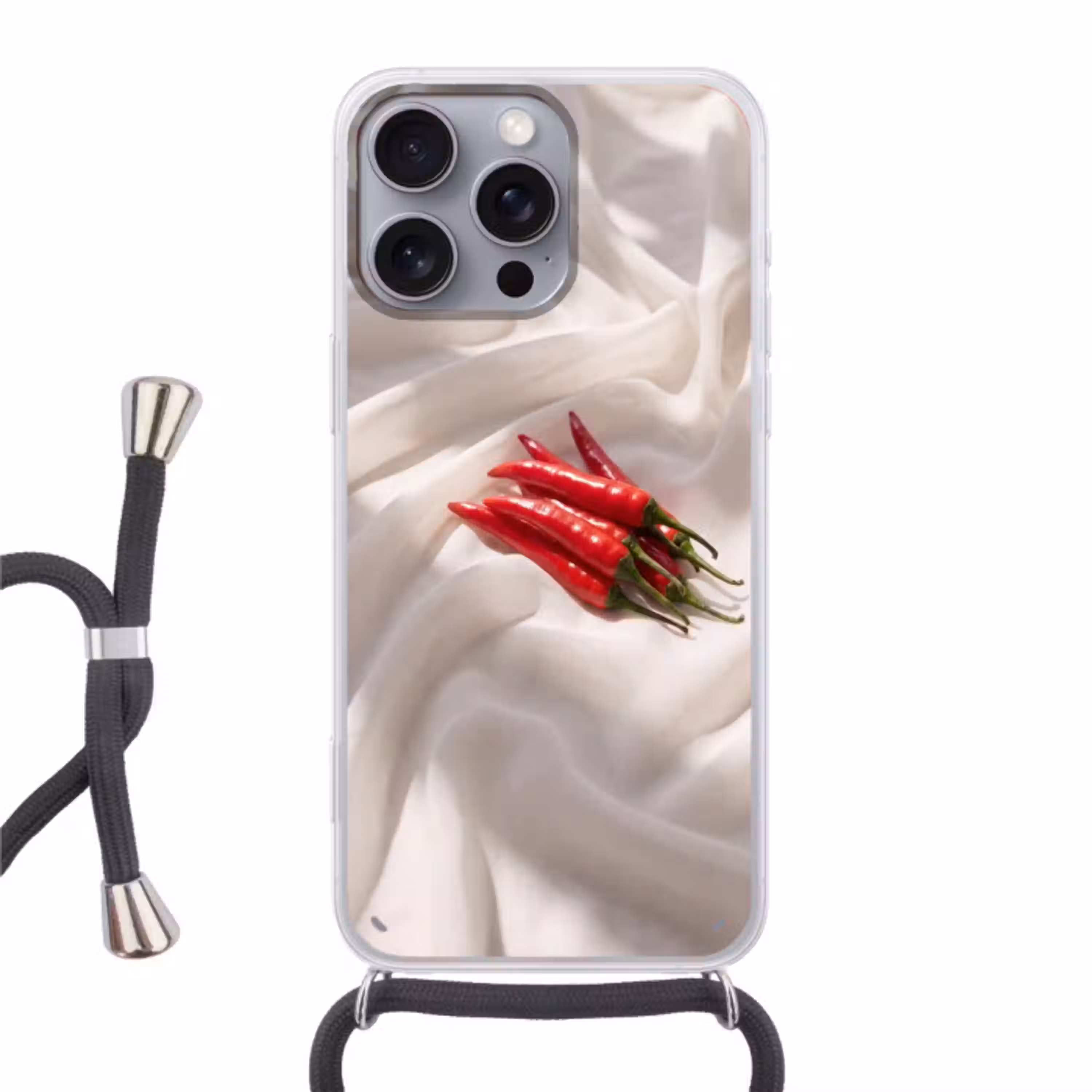 Peper - Rood - Eten Hoesje iPhone 16 Pro Max met koord klein -3d