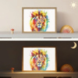 Leeuw - Verf - Kleurrijk - Wit - Dier Light Box met batterij (Wandlamp kind) middel -sfeer3_kind