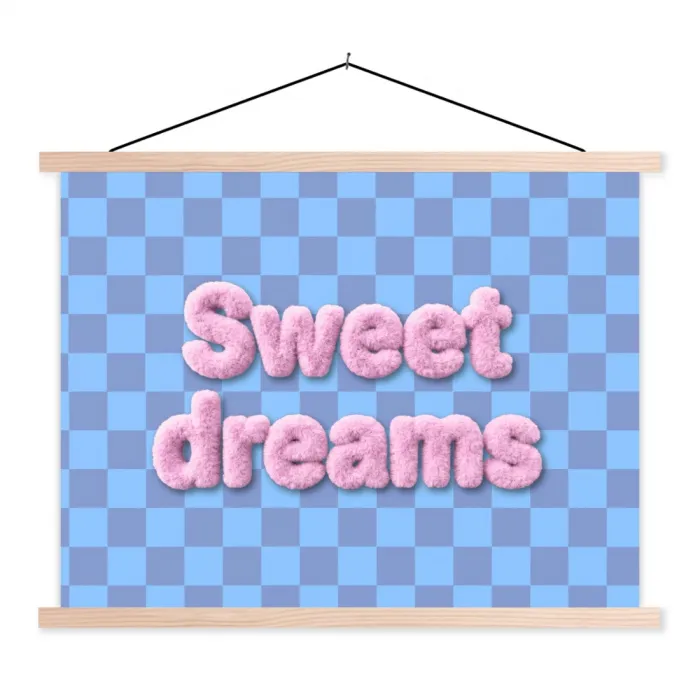 Sweet dreams - Vierkanten - Roze - Blauw textielposter latten blank klein -3d