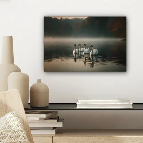 Zwanen - Wit - Water - Mist canvas 2cm klein -sfeer6