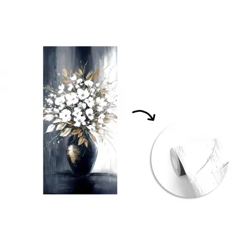 Bloemen - Wit - Vaas - Abstract fotobehang vinyl groot -3d