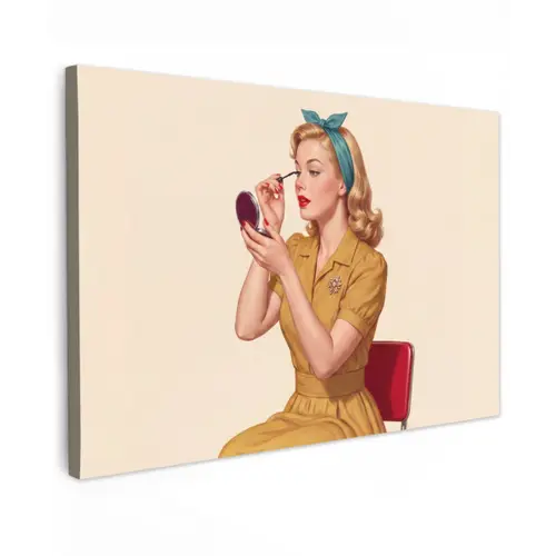 Illustratie - Mascara - Vrouw - Geel Tuinposter op houten frame 2 cm dik klein -3d