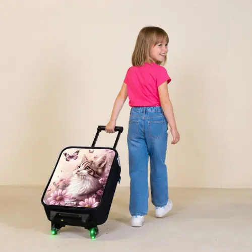 Kat - Paars - Vlinders - Bloemen Kinderkoffer - Zwart klein -sfeer1