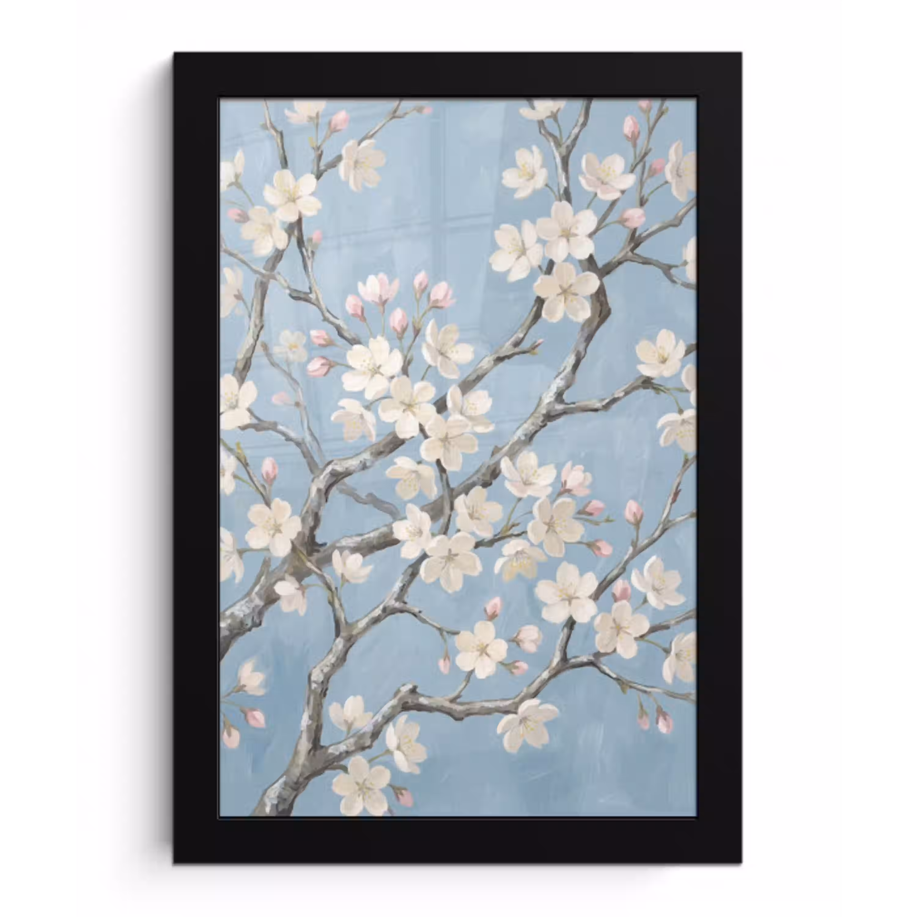 Takken - Kersenbloesem - Blauw fotolijst zwart zonder passe partout klein -3d