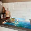 Zeilboot - Rotsen - Kust - Huizen Inductie beschermer vinyl 3mm klein -sfeer3