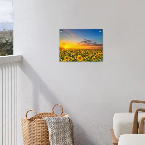 Bloemen - Zonnebloem - Zonsondergang - Nacht - Oranje tuinposter los doek klein -sfeer8