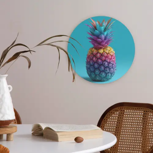 Ananas - Regenboog - Blauw - Popart Akoestische PET Vilt - Rond klein -sfeer3