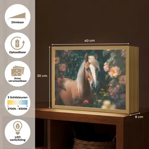 Paard - Natuur - Bloemen - Bos - Dieren Light Box met batterij (Wandlamp kind) middel -USP_websiteoverzichtNL