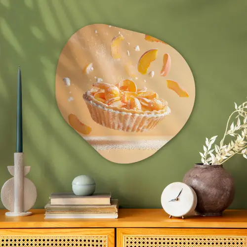 Peach - Eten - Taart - Oranje Wandcirkel Organisch Aluminium middel -sfeer2