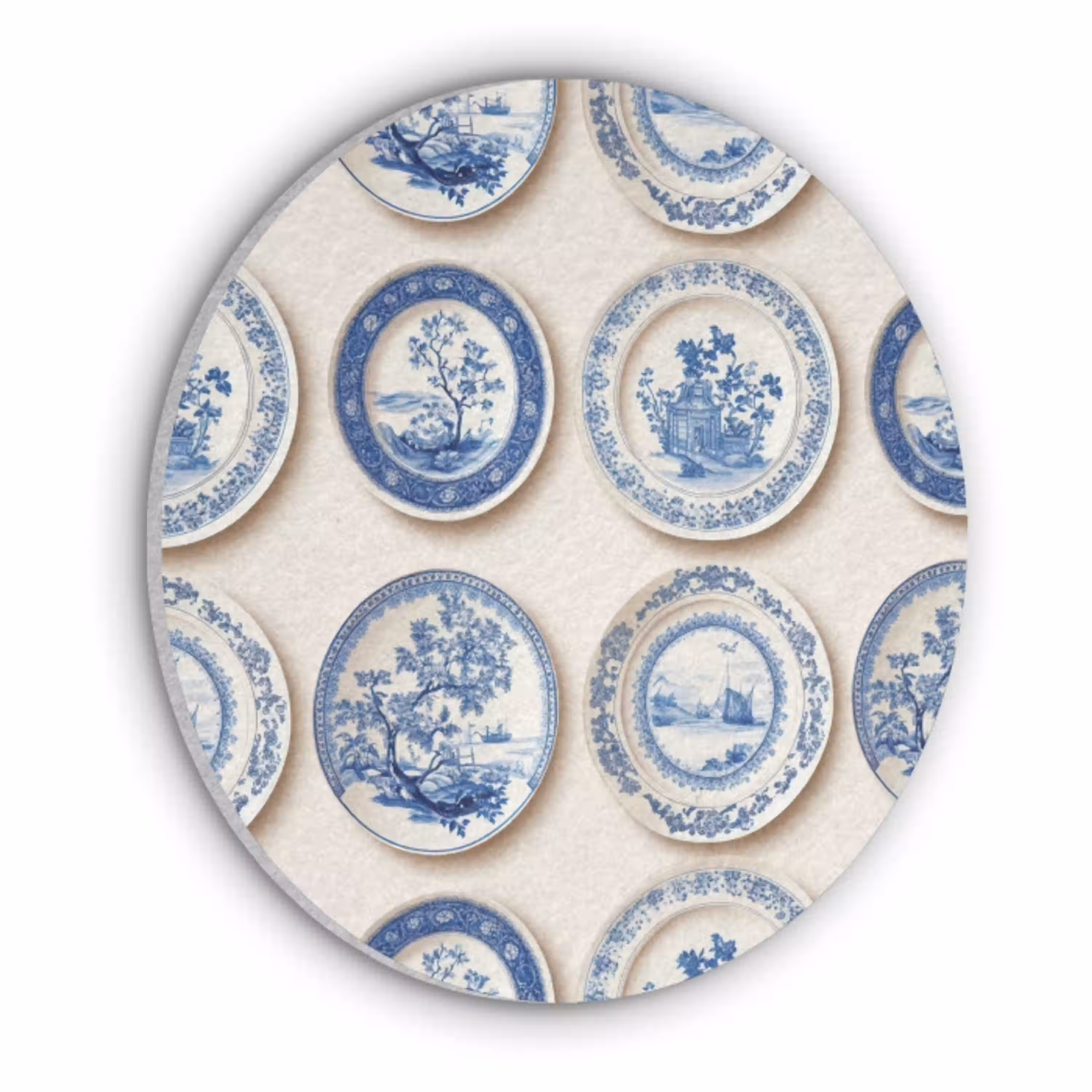 Borden - Bomen - Planten - Blauw Akoestische PET Vilt - Rond klein 838 -3d