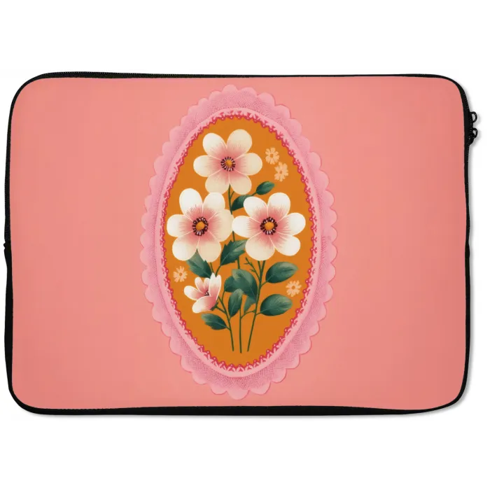 Illustratie - Bloemen - Rand - Roze laptophoes neopreen klein -zkaufland3dotto