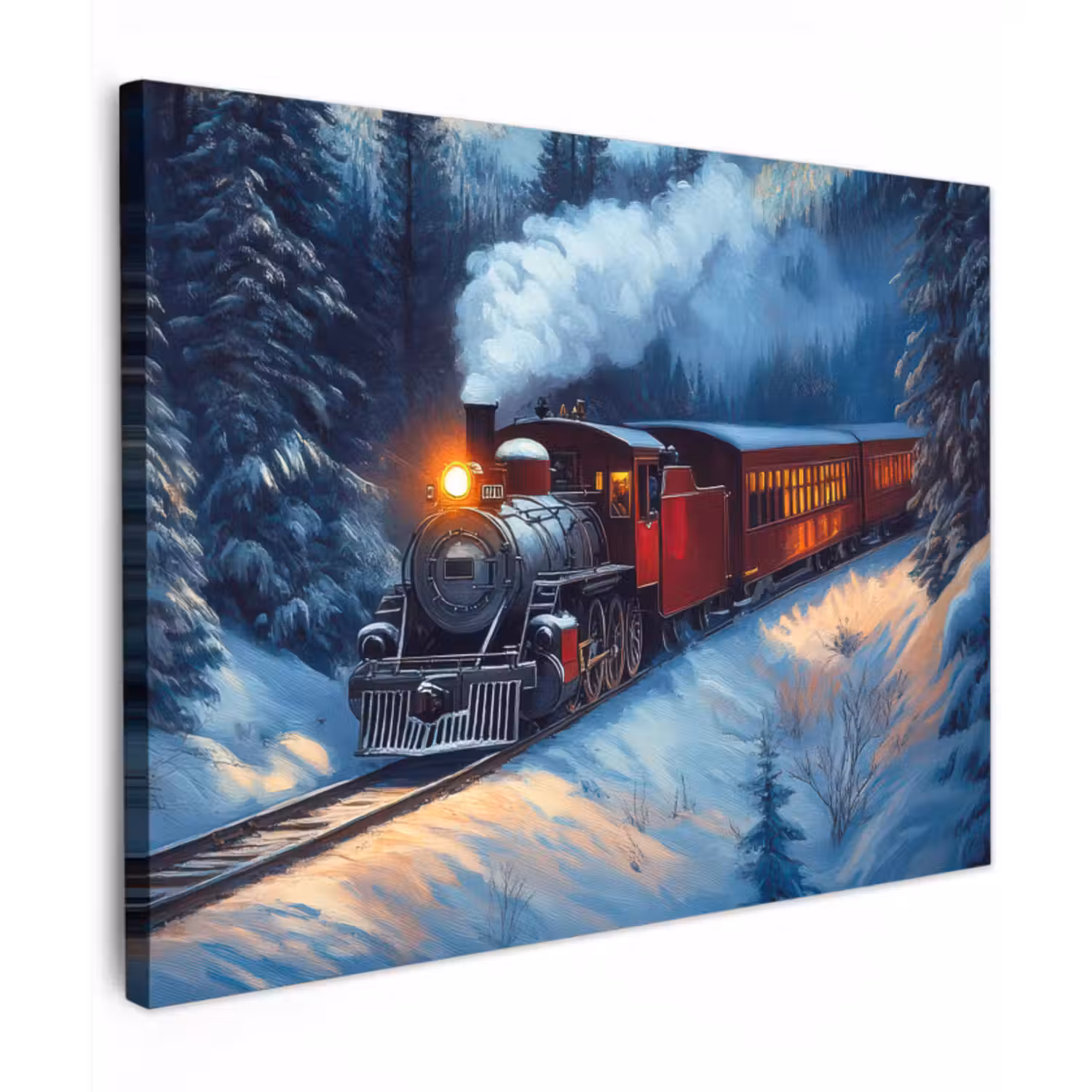 Canvas schilderij - Trein - Kerst - Sneeuw - Kersttrein