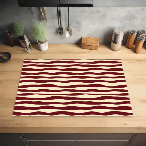 Golven - Rood - Patroon - Crème Inductie beschermer vinyl 3mm klein 276 -sfeer5