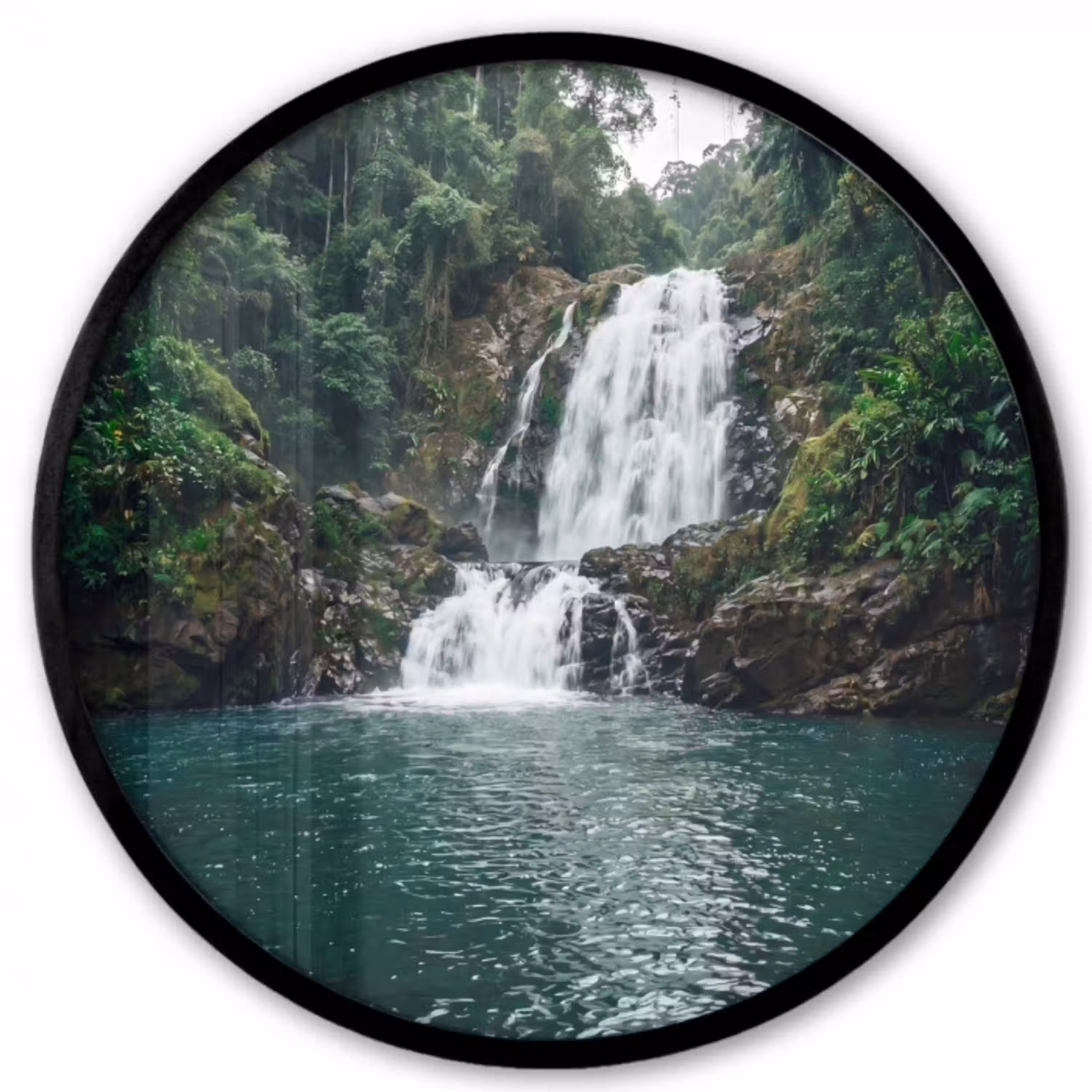 Waterfall - Forest - Nature - Greenkhgyguyg Fotolijst rond zonder passe partout klein -3d