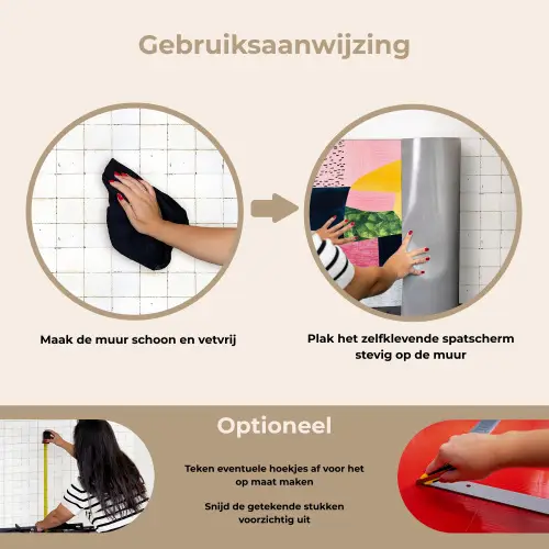 Abstract - Roze - Lappen - Vormen - Geel keuken achterwand spatscherm klein -gebruiksaanwijzing_NL