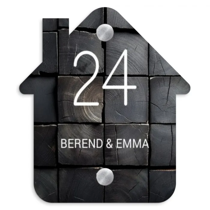Zwarte houtblokken - Klassiek Naambord Huisje klein -3d