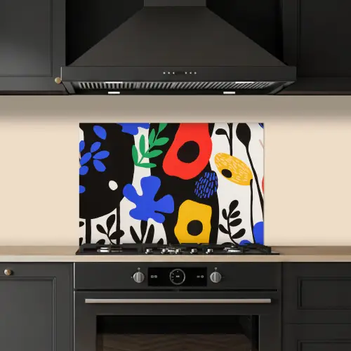 Bloemen - Bladeren - Abstract - Zwart keuken achterwand spatscherm klein -sfeer1
