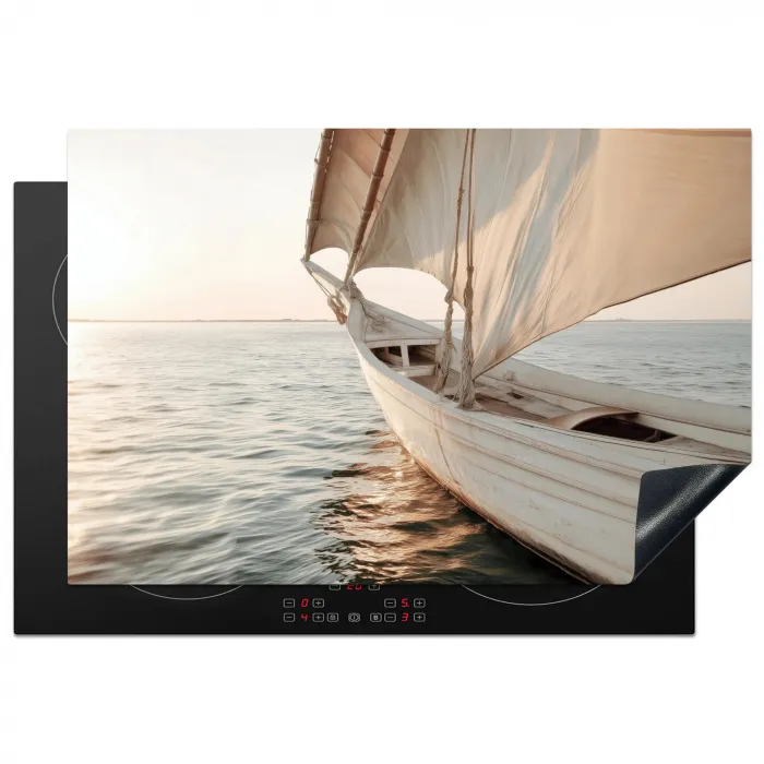 Zeilboot - Zee - Beige - Zon Inductie beschermer vinyl 3mm klein -3d