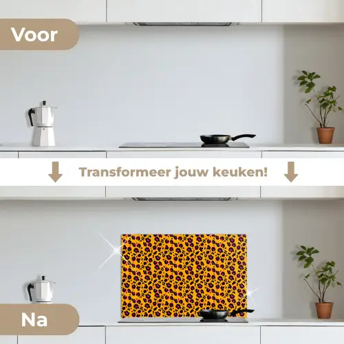 Oranje - Roze - Panterprint keuken achterwand spatscherm klein 900 -voor_na_NL