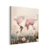 Wereldkaart - Roze - Bloemen aluminium wit klein -3d