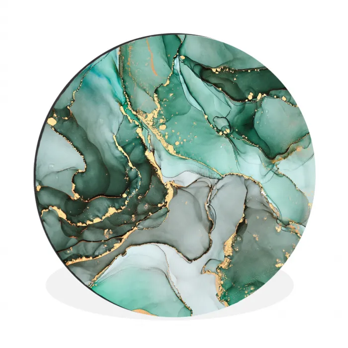 Goud - Marmer - Groen - Luxe - Marmerlook - Grijs Wandcirkel aluminium klein -3d
