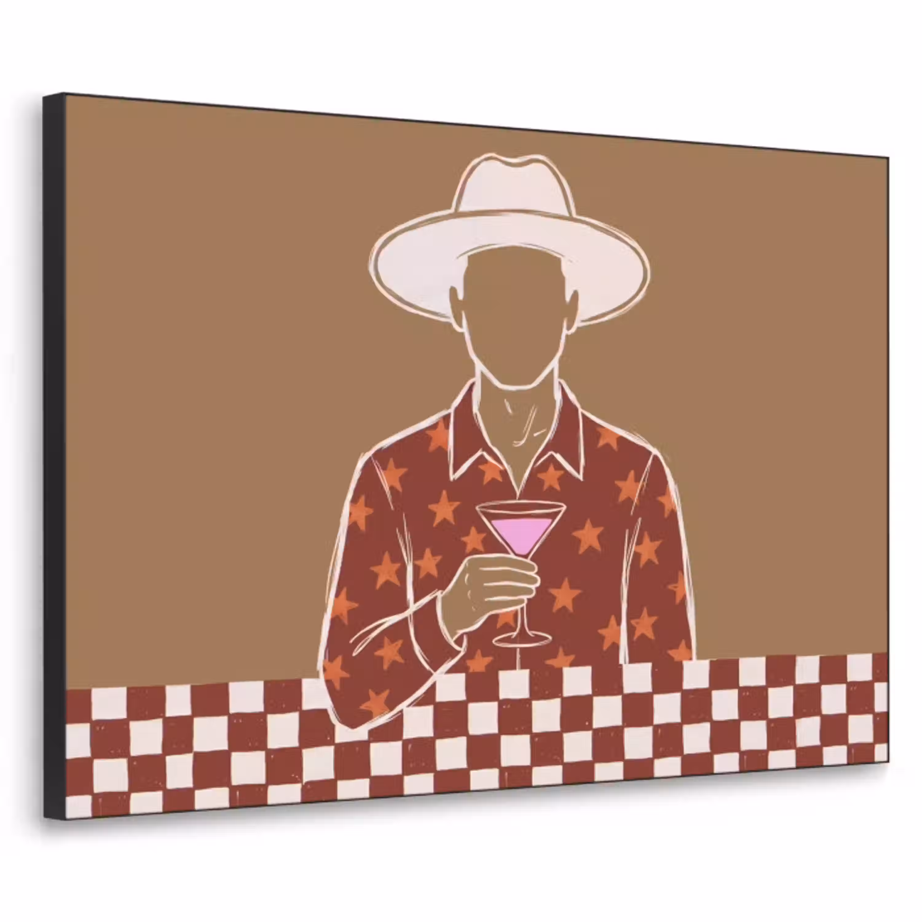 Mensen - Hoed - Cocktail - Abstract - Modern Textielframe zwart klein -3d