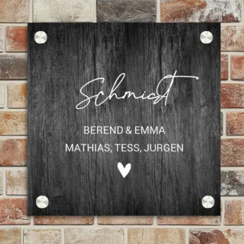Donker hout - Sierlijk Naambord Vierkant klein -sfeer2