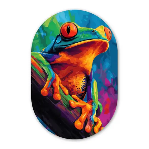 Kikker - Felgekleurd - Tak - Regenboog Wandcirkel Ovaal Forex klein -3d
