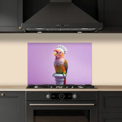Papegaai - Koksmuts - Pilaar - Vogel keuken achterwand spatscherm klein -sfeer1