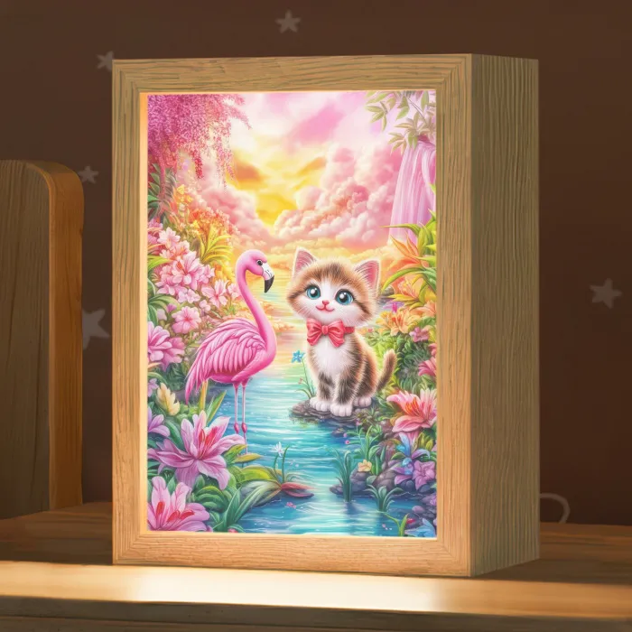 Kitten - Flamingo - Bloemen Light Box met kabel klein -zzz_3d_website