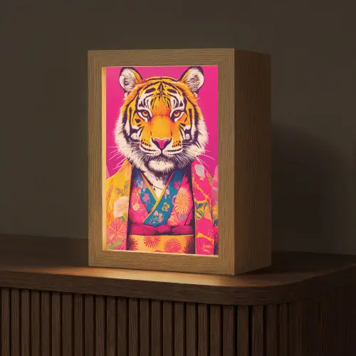Tijger - Kimono - Planten - Roze Light Box met kabel (Tafellamp) klein -z3d_website